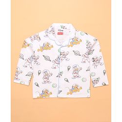 Babyhug Disney Single Jersey Knit Full Sleeves Co-ord Night Suit With Mickey Mouse Print - White