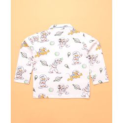Babyhug Disney Single Jersey Knit Full Sleeves Co-ord Night Suit With Mickey Mouse Print - White