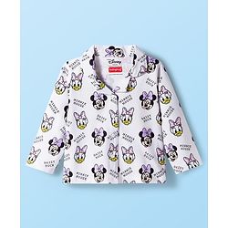 Babyhug Disney Single Jersey Knit Full Sleeves Co-ords Night Suit with Minnie Mouse Print - White