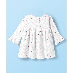 Babyhug Cotton Knit Full Sleeves Night Suit With Strawberry Print & Bow Applique - Pink & White