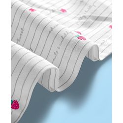 Babyhug Cotton Knit Full Sleeves Night Suit With Strawberry Print & Bow Applique - Pink & White