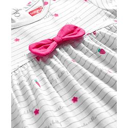 Babyhug Cotton Knit Full Sleeves Night Suit With Strawberry Print & Bow Applique - Pink & White
