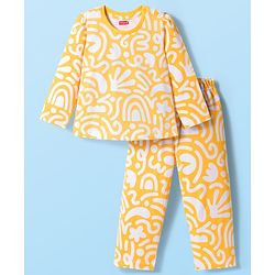 Babyhug Cotton Knit Full Sleeves Printed Co-ord Night Suit - Orange