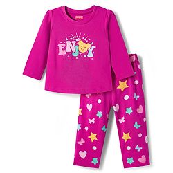 Babyhug Cotton Knit Full Sleeves Night Suit with Star Print - Purple