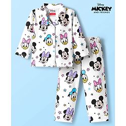 Babyhug Disney Single Jersey Knit Full Sleeves Co-ords Night Suit With Minnie Mouse Print - White