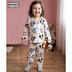 Babyhug Disney Single Jersey Knit Full Sleeves Co-ords Night Suit With Minnie Mouse Print - White