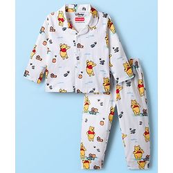 Babyhug Disney Single Jersey Knit Full Sleeves Co-ords Night Suit With Winnie The Pooh Print - White