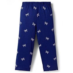 Babyhug Cotton Knit Full Sleeves Night Suit with Bow Print - Navy Blue