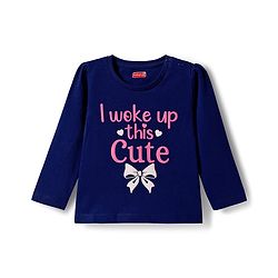 Babyhug Cotton Knit Full Sleeves Night Suit with Bow Print - Navy Blue