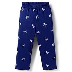 Babyhug Cotton Knit Full Sleeves Night Suit with Bow Print - Navy Blue