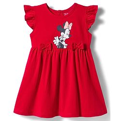 Babyhug Disney Single Jersey Knit Frill Sleeves Frocks with Minnie Mouse Graphic & Bow Applique Pack of 2 - White & Red