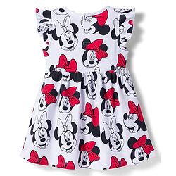 Babyhug Disney Single Jersey Knit Frill Sleeves Frocks with Minnie Mouse Graphic & Bow Applique Pack of 2 - White & Red