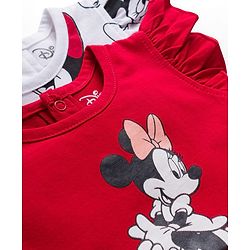 Babyhug Disney Single Jersey Knit Frill Sleeves Frocks with Minnie Mouse Graphic & Bow Applique Pack of 2 - White & Red