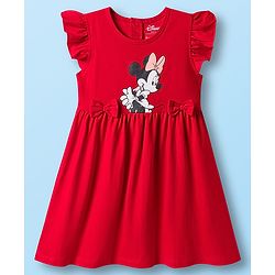 Babyhug Disney Single Jersey Knit Frill Sleeves Frocks with Minnie Mouse Graphic & Bow Applique Pack of 2 - White & Red