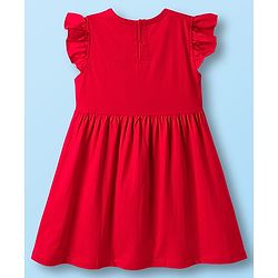 Babyhug Disney Single Jersey Knit Frill Sleeves Frocks with Minnie Mouse Graphic & Bow Applique Pack of 2 - White & Red