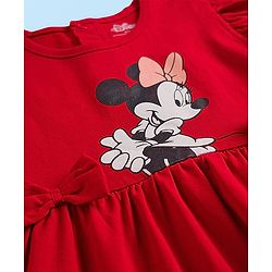 Babyhug Disney Single Jersey Knit Frill Sleeves Frocks with Minnie Mouse Graphic & Bow Applique Pack of 2 - White & Red