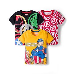 Babyhug Marvel Single Jersey Knit Half Sleeves T-Shirt With Avengers Graphics Pack Of 3 - Red Black & Yellow