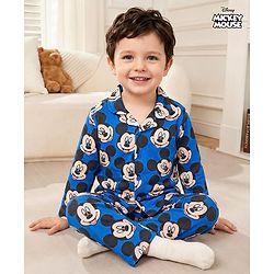 Babyhug Disney Single Jersey Knit Full Sleeves Co-ord Night Suit With Mickey Mouse Print - Blue