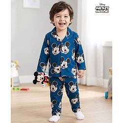 Babyhug Disney Single Jersey Knit Full Sleeves Co-ord Night Suit With Mickey Mouse Print - Navy Blue