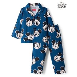 Babyhug Disney Single Jersey Knit Full Sleeves Co-ord Night Suit With Mickey Mouse Print - Navy Blue