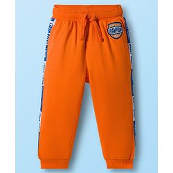 Babyhug Disney Single Jersey Knit Full Sleeves T-Shirt & Track Pant Set With Front & Back Mickey Mouse Graphics - White & Orange
