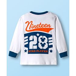 Babyhug Disney Single Jersey Knit FullT-Shirt & Track Pant Set With Front & Back Mickey Mouse Graphics - White & Orange