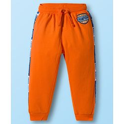 Babyhug Disney Single Jersey Knit FullT-Shirt & Track Pant Set With Front & Back Mickey Mouse Graphics - White & Orange