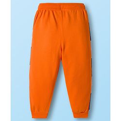 Babyhug Disney Single Jersey Knit FullT-Shirt & Track Pant Set With Front & Back Mickey Mouse Graphics - White & Orange