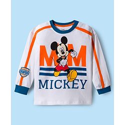Babyhug Disney Single Jersey Knit FullT-Shirt & Track Pant Set With Front & Back Mickey Mouse Graphics - White & Orange
