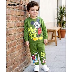 Babyhug Disney Single Jersey Knit Full Sleeves T-Shirt & Lounge Pant Set With Chip N Dale Graphic - Olive Green