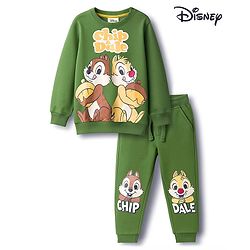 Babyhug Disney Single Jersey Knit Full Sleeves T-Shirt & Lounge Pant Set With Chip N Dale Graphic - Olive Green