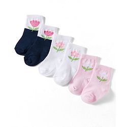 Cute Walk by Babyhug Non Terry Knit Ankle Length Anti Bacterial Socks With Floral Design Pack of 3 - Multicolour Female