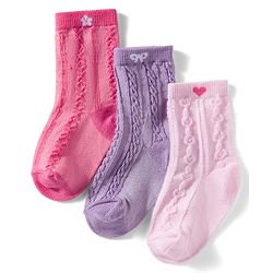 Cutewalk by Babyhug Non Terry Ankle Length Anti-Bacterial Socks with Floral, Heart & Bow Design Pack of 3 - Pink & Purple