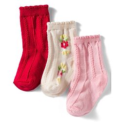 Cutewalk by Babyhug Non Terry Knit Anti-Bacterial Ankle Length Solid & Floral Designed  Socks Pack of 3 - Red, Cream & Pink