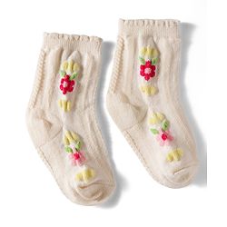 Cutewalk by Babyhug Non Terry Knit Anti-Bacterial Ankle Length Solid & Floral Designed  Socks Pack of 3 - Red, Cream & Pink