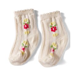 Cutewalk by Babyhug Non Terry Knit Anti-Bacterial Ankle Length Solid & Floral Designed  Socks Pack of 3 - Red, Cream & Pink