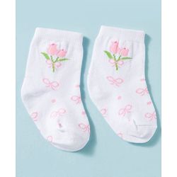 Cute Walk by Babyhug Non Terry Knit Ankle Length Anti Bacterial Socks With Floral Design Pack of 3 -  Multicolour