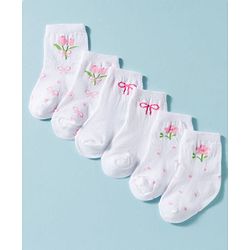 Cute Walk by Babyhug Non Terry Knit Ankle Length Anti Bacterial Socks With Floral Design Pack of 3 -  Multicolour
