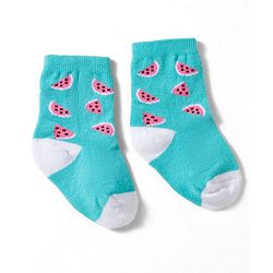 Cute Walk by Babyhug Non Terry Knit Ankle Length Anti Bacterial Socks With Stripes & Fruits Design Pack of 3 - Multicolour