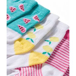 Cute Walk by Babyhug Non Terry Knit Ankle Length Anti Bacterial Socks With Stripes & Fruits Design Pack of 3 - Multicolour