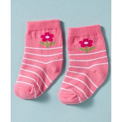 Cute Walk by Babyhug Non Terry Knit Ankle Length Antibacterial Socks With Floral Design Pack Of 3 - White & Pink