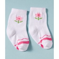 Cute Walk by Babyhug Non Terry Knit Ankle Length Antibacterial Socks With Floral Design Pack Of 3 - White & Pink