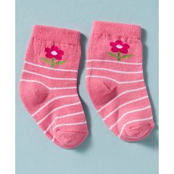 Cute Walk by Babyhug Non Terry Knit Ankle Length Antibacterial Socks With Floral Design Pack Of 3 - White & Pink