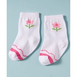 Cute Walk by Babyhug Non Terry Knit Ankle Length Antibacterial Socks With Floral Design Pack Of 3 - White & Pink
