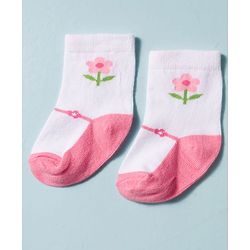 Cute Walk by Babyhug Non Terry Knit Ankle Length Antibacterial Socks With Floral Design Pack Of 3 - White & Pink
