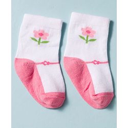 Cute Walk by Babyhug Non Terry Knit Ankle Length Antibacterial Socks With Floral Design Pack Of 3 - White & Pink