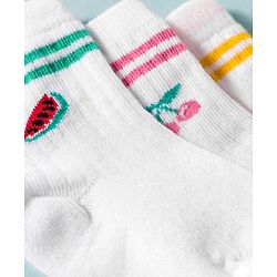 Cute Walk by Babyhug Non Terry Knit Ankle Length Anti Bacterial Socks With Fruits Design Pack of 3 - Multicolour