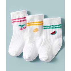 Cute Walk by Babyhug Non Terry Knit Ankle Length Anti Bacterial Socks With Fruits Design Pack of 3 - Multicolour