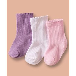 Cute Walk by Babyhug Non Terry Cotton Knit Ankle Length Anti Bacterial Solid Socks Pack of 3 - Multicolour