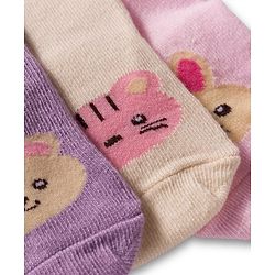 Cute Walk by Babyhug Non Terry Cotton Knit Ankle Length Anti Bacterial Socks With Animal Design Pack Of 3 - Multicolour